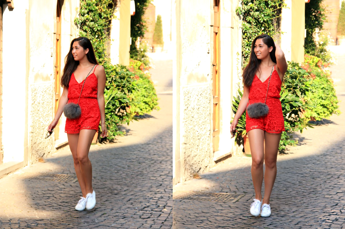 Streetstyle-Italia-Saló-Lago Di Garda-Red-Lace-Jumpsuit-Sporty-Chic-Luxury-Elegant-Summerlook-OOTD-Superga-Sneaker-Bulgari-Sunnies