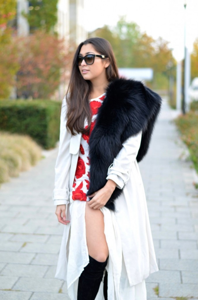 Split Dress-Twin Set-Black Overknees-Suede-Chiffon-Embroidering-Fur-Fall-Winter-Antoinette Fashion-Prada Sunnies-Brunette-Munich-Fashionblog-German Fashionblogger-Luxury-Look-Outfit-Ootd-Inspiration-The Loud Couture-Personal Style Blog