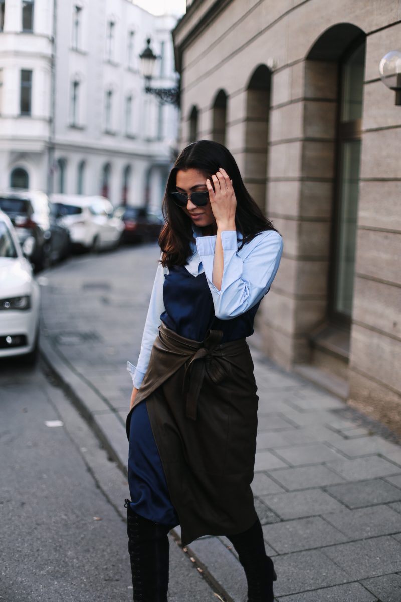 streetstyle munich - slip dress - gant rugger - layering - fall - ootd - fashionblogger - max & co sunnies - fake leather skirt - wraparound - must have 2016